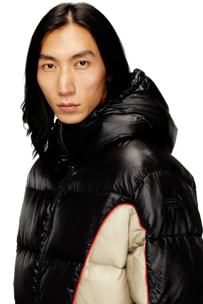 w-ostend Hooded puffer jacket in shiny ripstop