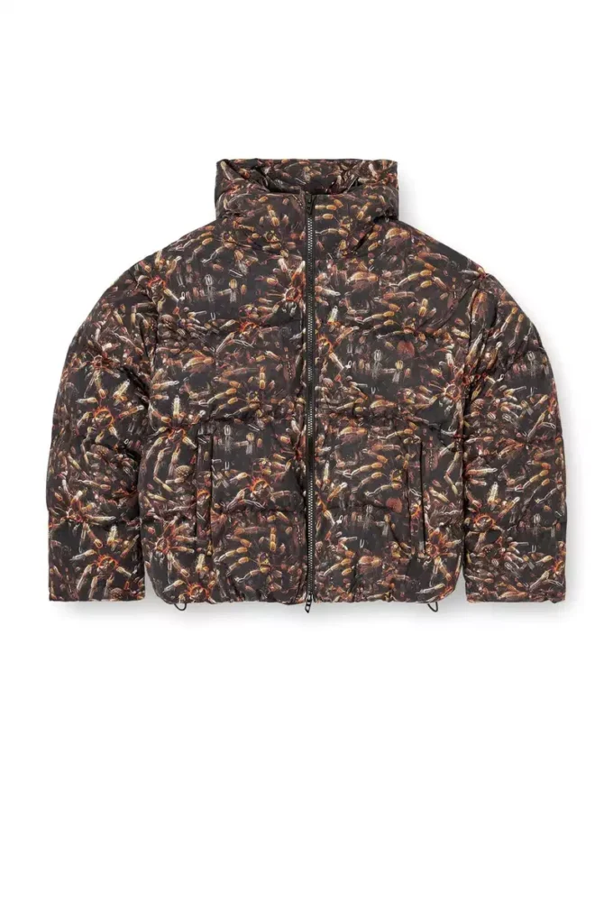w-spider Hooded puffer jacket with spider print