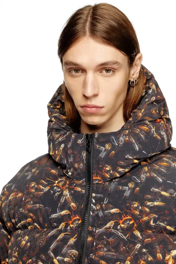 w-spider Hooded puffer jacket with spider print