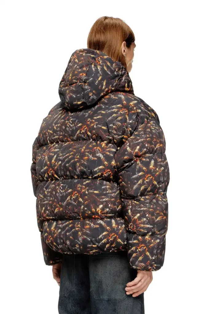 w-spider Hooded puffer jacket with spider print
